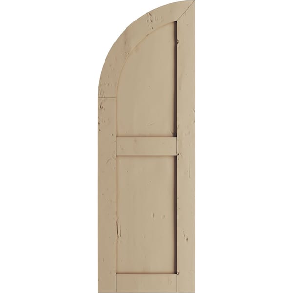 Knotty Pine 2 Equal Flat Panel W/Quarter Round Arch Top Faux Wood Shutters, 15W X 48H